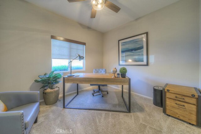 32593 Cumulus Ln, Winchester, CA 92596 - office area featuring carpet, ceiling fan, and baseboards