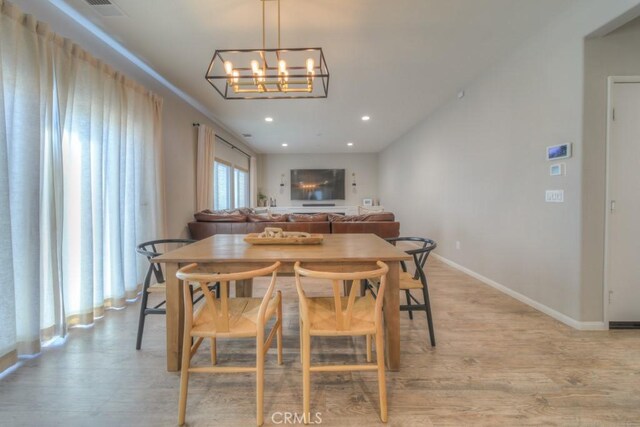 32593 Cumulus Ln, Winchester, CA 92596 - dining area with recessed lighting, baseboards, a chandelier, and light wood-type flooring
