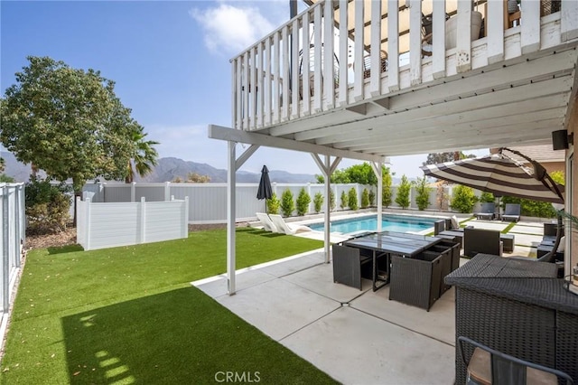 13492 Palomino Creek Dr, Corona, CA 92883 - fenced backyard featuring a mountain view and a patio