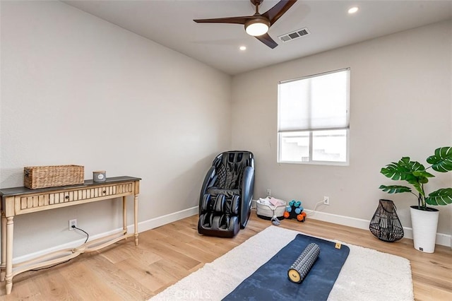 40365 Trenton Ct, Temecula, CA 92591 - sitting room featuring a ceiling fan, wood finished floors, and recessed lighting