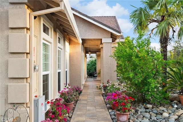 4802 Pentz Rd, Paradise, CA 95969 - entrance to property featuring stucco siding and roof with shingles