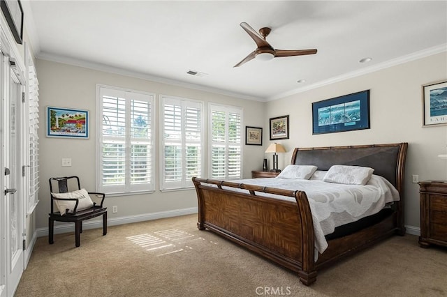 4802 Pentz Rd, Paradise, CA 95969 - bedroom with carpet, crown molding, baseboards, and a ceiling fan