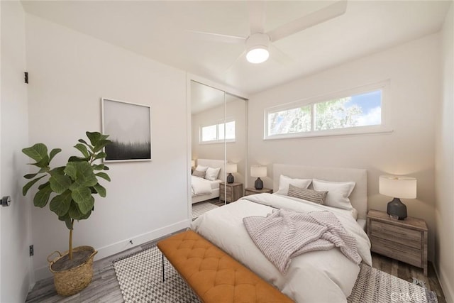 6622 Mitad Ct, San Bernardino, CA 92404 - bedroom with wood finished floors, a closet, and ceiling fan