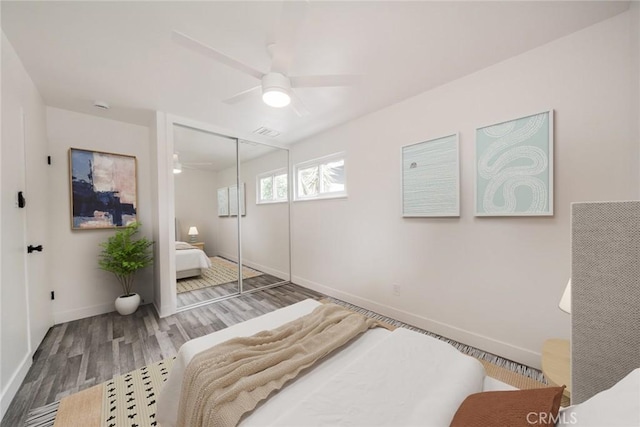 6622 Mitad Ct, San Bernardino, CA 92404 - bedroom with wood finished floors, a closet, and ceiling fan