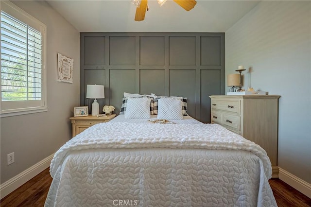 1122 Moonbeam Way, Turlock, CA 95382 - bedroom with baseboards, dark wood finished floors, and ceiling fan