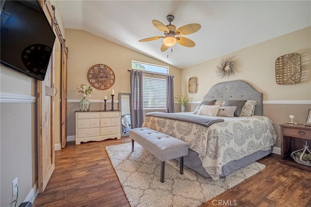 1122 Moonbeam Way, Turlock, CA 95382 - bedroom featuring vaulted ceiling, wood finished floors, baseboards, and a ceiling fan