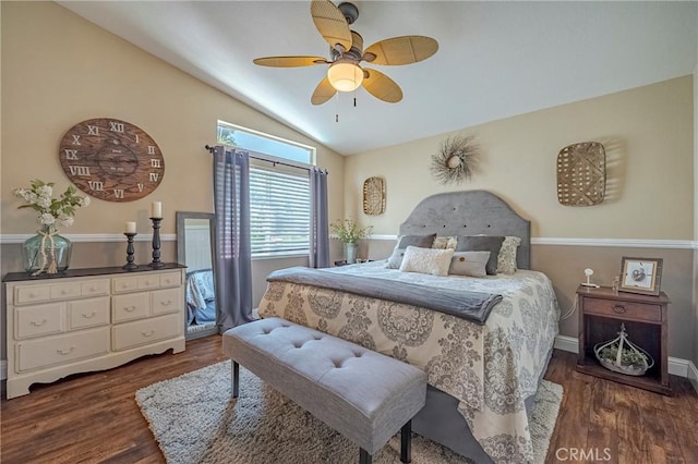 1122 Moonbeam Way, Turlock, CA 95382 - bedroom featuring vaulted ceiling, wood finished floors, and ceiling fan