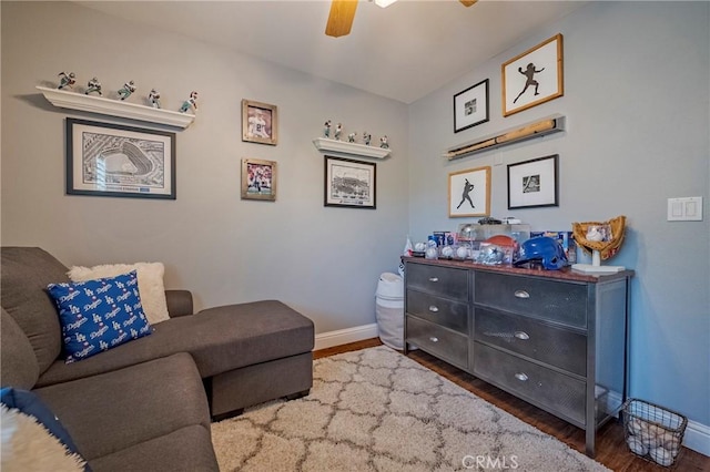 1122 Moonbeam Way, Turlock, CA 95382 - sitting room with wood finished floors, baseboards, and a ceiling fan