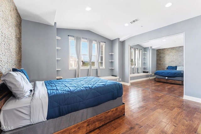 12428 Palmer Dr, Moorpark, CA 93021 - bedroom with wood finished floors, lofted ceiling, and recessed lighting