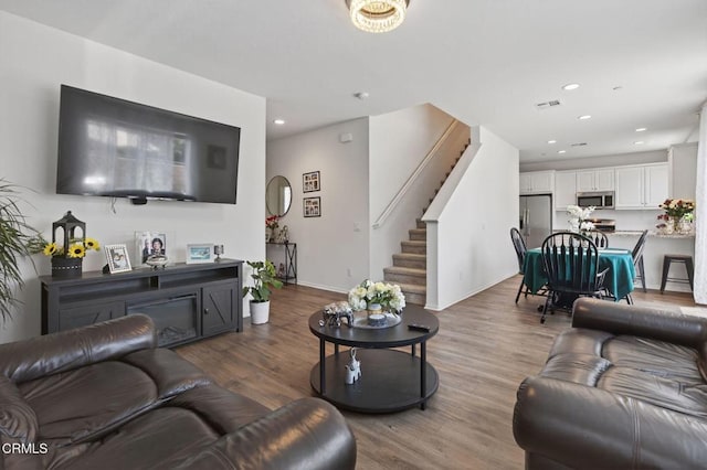 275 Fuerte Dr, Santa Paula, CA 93060 - living area featuring stairs, wood finished floors, and recessed lighting