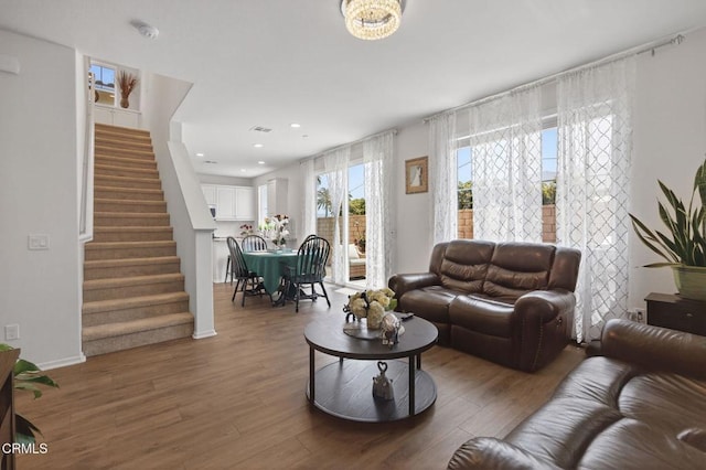 275 Fuerte Dr, Santa Paula, CA 93060 - living room with stairway, wood finished floors, and recessed lighting