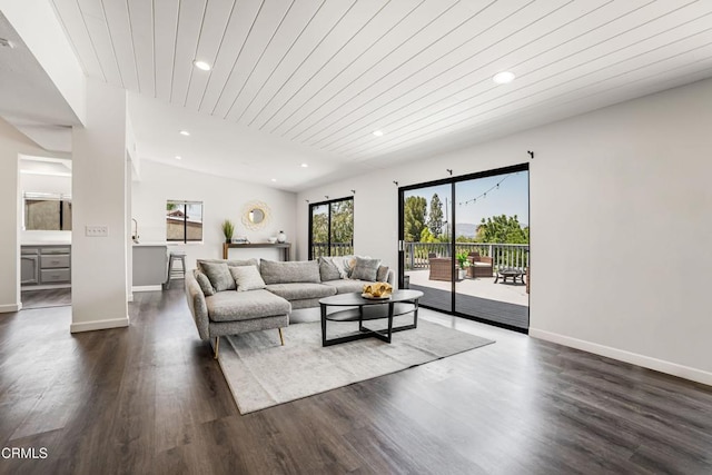22769 Macfarlane Dr, Woodland Hills, CA 91364 - living area featuring recessed lighting and dark wood-style floors