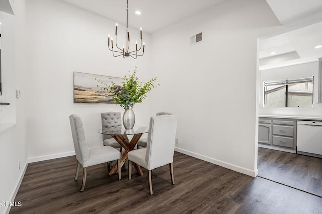 22769 Macfarlane Dr, Woodland Hills, CA 91364 - dining area with a chandelier, dark wood-style floors, and recessed lighting
