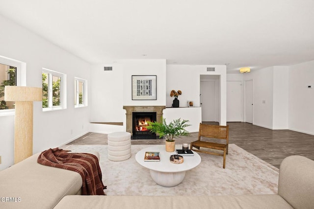 477 S Euclid Ave Unit A, Pasadena, CA 91101 - living area featuring a warm lit fireplace and wood finished floors