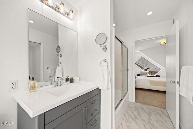 477 S Euclid Ave Unit A, Pasadena, CA 91101 - full bathroom featuring ensuite bath, vanity, enclosed tub / shower combo, marble finish flooring, and recessed lighting