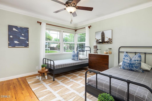2250 Cooley Pl, Pasadena, CA 91104 - bedroom featuring wood finished floors, ornamental molding, and ceiling fan