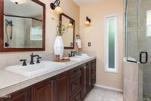 2250 Cooley Pl, Pasadena, CA 91104 - full bathroom with a stall shower, double vanity, and tile patterned floors