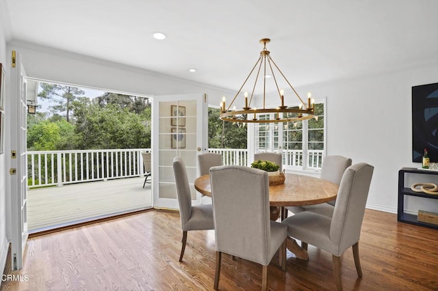1550 Scenic Dr, Pasadena, CA 91103 - dining room with plenty of natural light, a chandelier, wood finished floors, crown molding, and recessed lighting