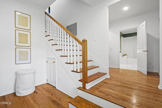 1550 Scenic Dr, Pasadena, CA 91103 - stairs with wood finished floors and ornamental molding