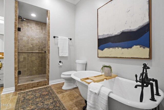 1550 Scenic Dr, Pasadena, CA 91103 - full bath featuring a shower stall, a freestanding tub, and recessed lighting