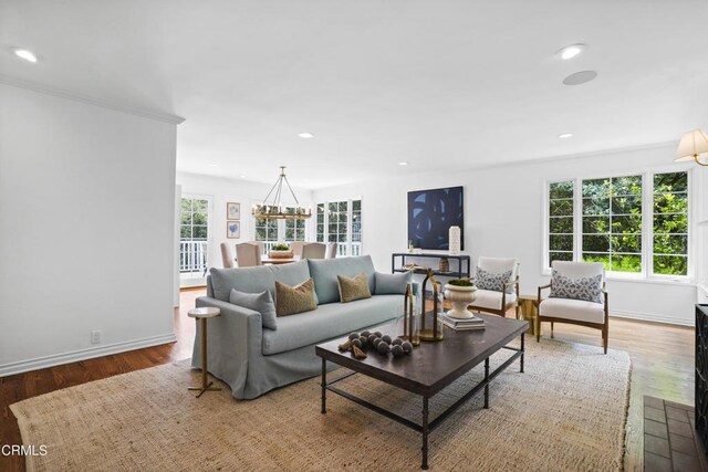 1550 Scenic Dr, Pasadena, CA 91103 - living area featuring recessed lighting, wood finished floors, and a chandelier