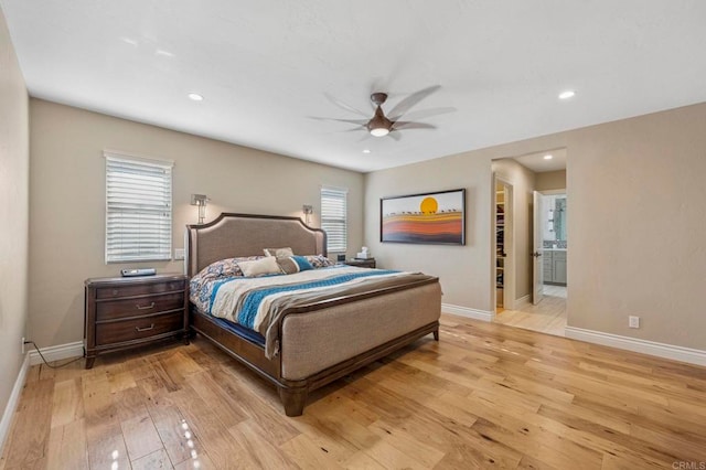 525 Hilo Way, Vista, CA 92081 - bedroom featuring light wood-style flooring, multiple windows, recessed lighting, and ceiling fan