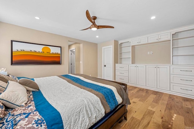 525 Hilo Way, Vista, CA 92081 - bedroom featuring light wood-style flooring, ceiling fan, and recessed lighting