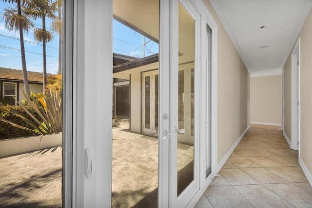 1138 Via Mil Cumbres, Solana Beach, CA 92075 - corridor with french doors and light tile patterned flooring