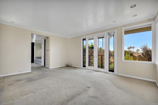 1138 Via Mil Cumbres, Solana Beach, CA 92075 - empty room with carpet flooring, ornamental molding, and french doors