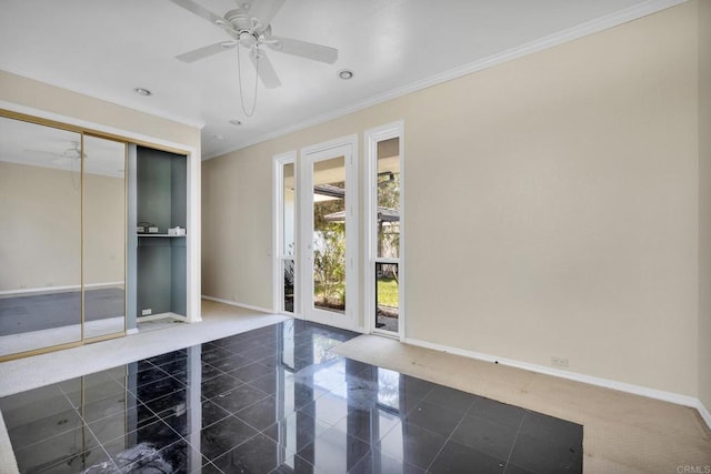 1138 Via Mil Cumbres, Solana Beach, CA 92075 - unfurnished room with crown molding, ceiling fan, granite floors, and recessed lighting