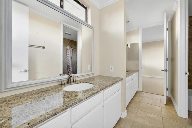 1138 Via Mil Cumbres, Solana Beach, CA 92075 - full bath with vanity, ornamental molding, and tile patterned flooring