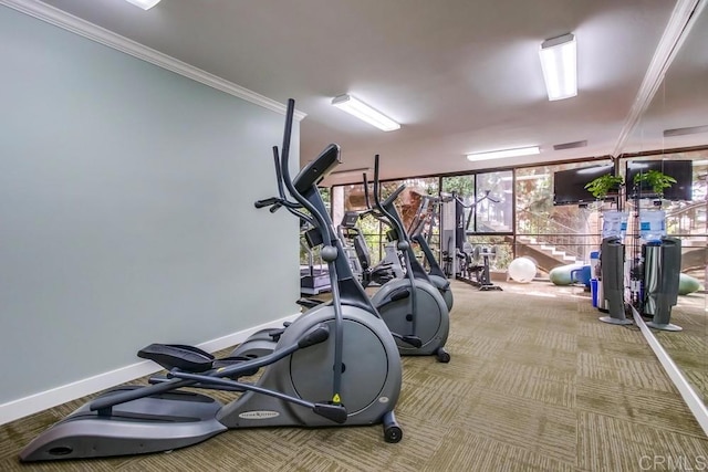 2500 Torrey Pines Rd Unit 1202, La Jolla, CA 92037 - workout area featuring floor to ceiling windows, ornamental molding, and carpet