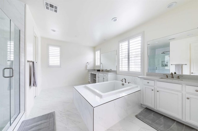 35909 Shetland Hls E, Fallbrook, CA 92028 - full bath with plenty of natural light, a shower stall, a bath, and recessed lighting