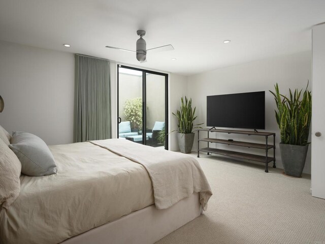 265 Coast Blvd Unit 9, La Jolla, CA 92037 - bedroom with carpet floors, access to exterior, a ceiling fan, and recessed lighting
