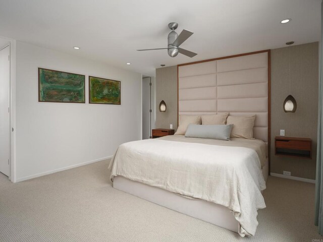 265 Coast Blvd Unit 9, La Jolla, CA 92037 - carpeted bedroom with a ceiling fan and recessed lighting