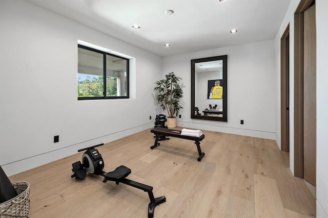 6627 Muirlands Dr, La Jolla, CA 92037 - exercise area featuring wood finished floors and recessed lighting