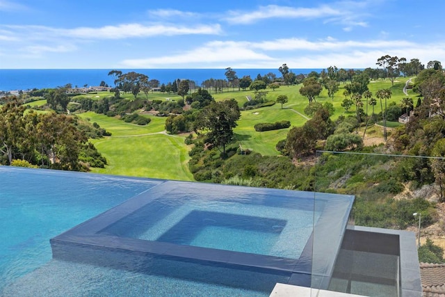 6627 Muirlands Dr, La Jolla, CA 92037 - view of swimming pool with an in-ground hot tub, golf course view, and a water view