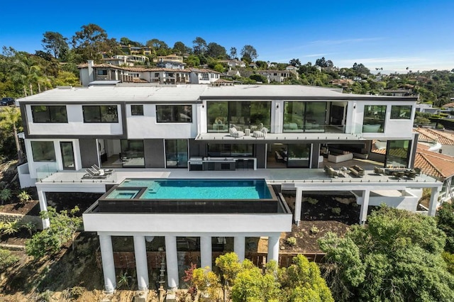 6627 Muirlands Dr, La Jolla, CA 92037 - rear view of property with an outdoor living space, a balcony, and a pool with connected hot tub