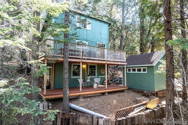 22230 Crestline Rd, Palomar Mountain, CA 92060 - back of property with a storage unit and a deck