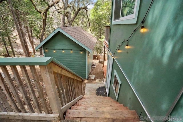 22230 Crestline Rd, Palomar Mountain, CA 92060 - wooden terrace featuring a storage unit