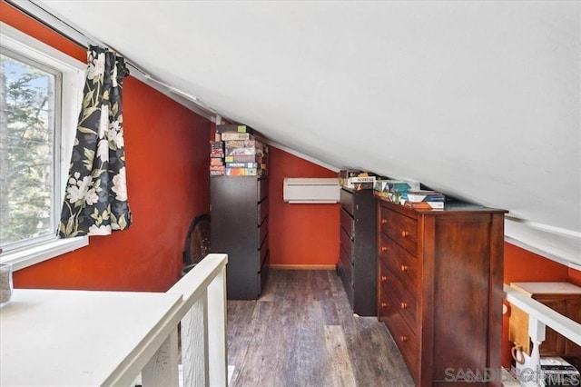 22230 Crestline Rd, Palomar Mountain, CA 92060 - hall featuring lofted ceiling, wood finished floors, and an upstairs landing
