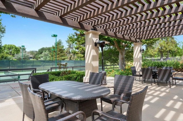 18 Gateview Dr, Fallbrook, CA 92028 - view of patio / terrace with outdoor dining space, a pergola, and a tennis court