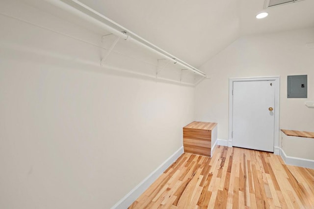 18 Gateview Dr, Fallbrook, CA 92028 - spacious closet with electric panel, wood finished floors, and lofted ceiling