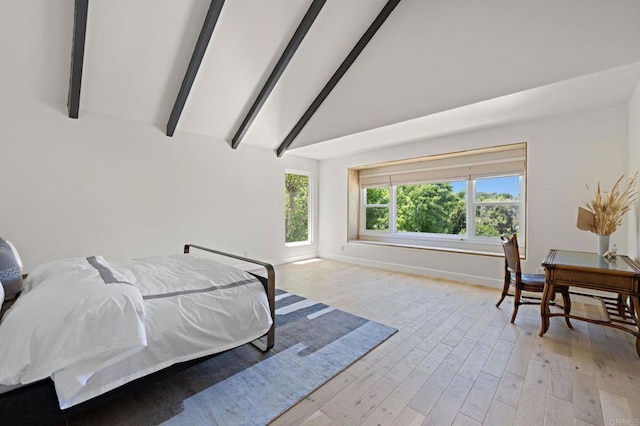 18 Gateview Dr, Fallbrook, CA 92028 - bedroom with light wood finished floors, beamed ceiling, and high vaulted ceiling