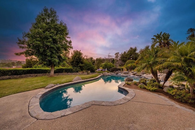 18 Gateview Dr, Fallbrook, CA 92028 - pool at dusk featuring an outdoor pool, a yard, and a patio