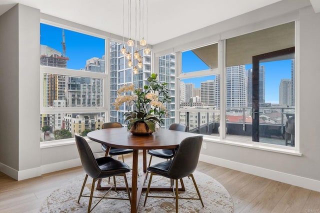 1325 Pacific Hwy Unit 1004, San Diego, CA 92101 - dining space featuring a view of city, plenty of natural light, a chandelier, and wood finished floors
