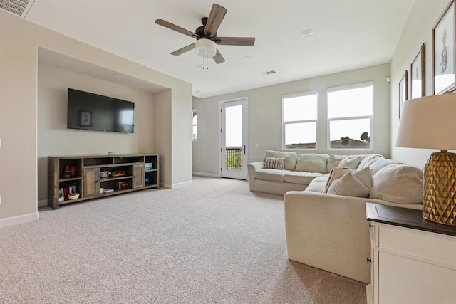 3520 Conner Way, Oceanside, CA 92056 - living room featuring light colored carpet and ceiling fan