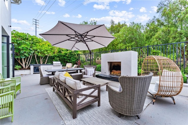 23 Fawnridge Pl, Aliso Viejo, CA 92656 - view of patio featuring an outdoor living space with a fireplace and area for grilling