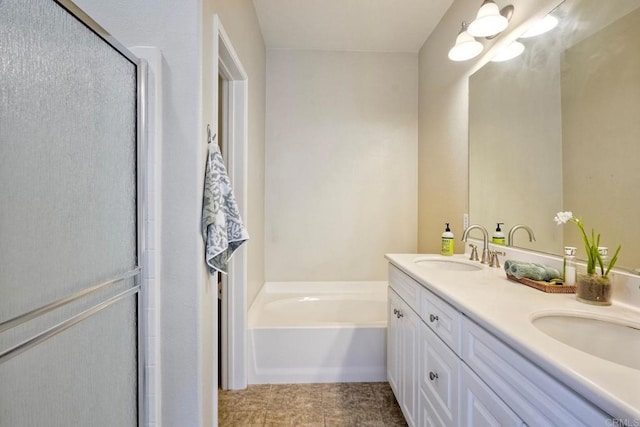 4049 Peninsula Dr, Carlsbad, CA 92010 - full bathroom featuring double vanity, a stall shower, a bath, and tile patterned flooring