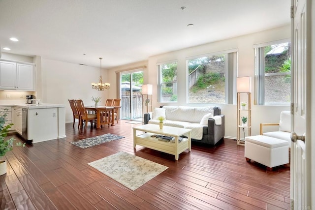 4049 Peninsula Dr, Carlsbad, CA 92010 - living area with a chandelier, dark wood-style flooring, and recessed lighting